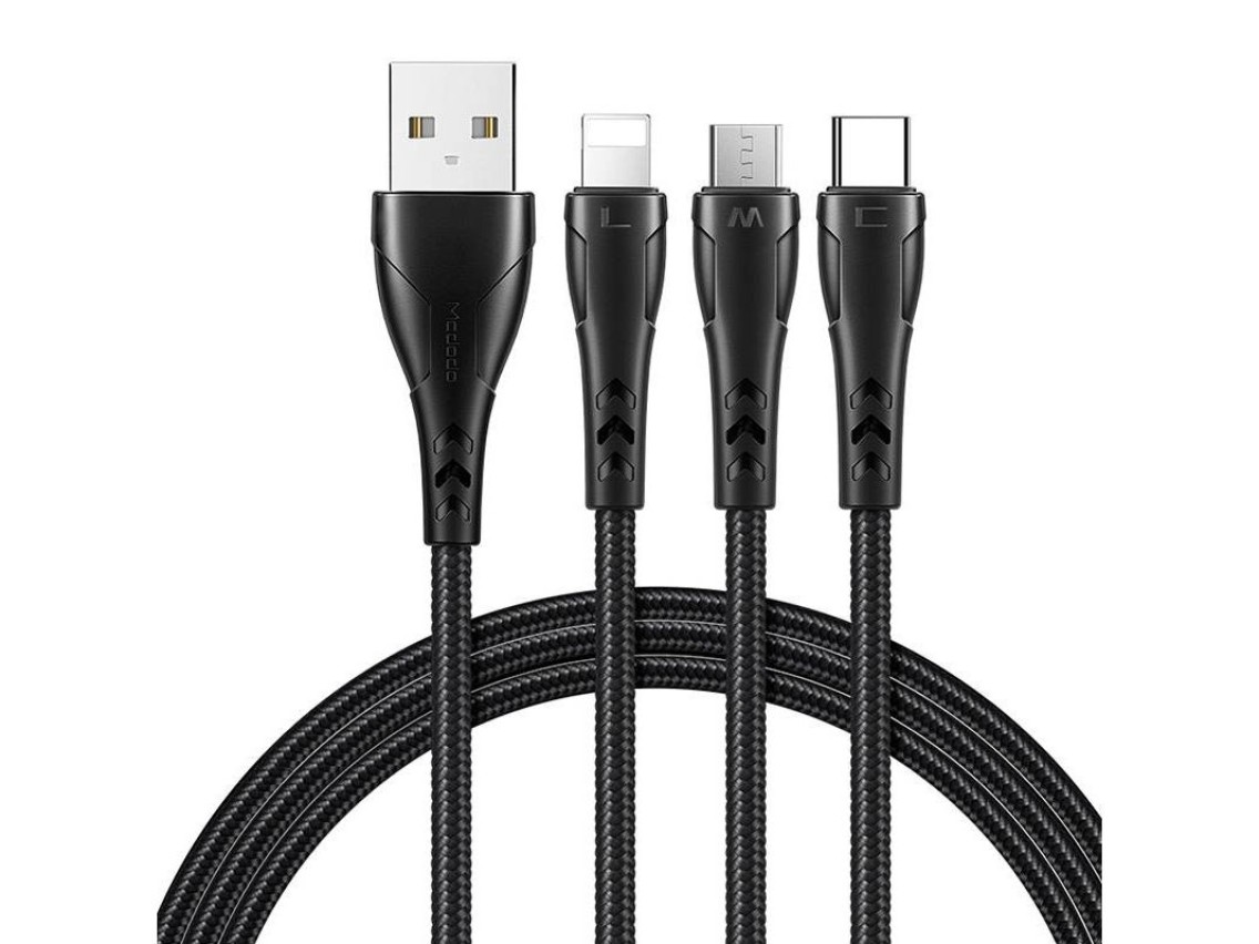 Cable USB a USB-C/Lightning/Micro USB 3 en 1, Mcdodo CA-6960, 1,2 m (Negro)