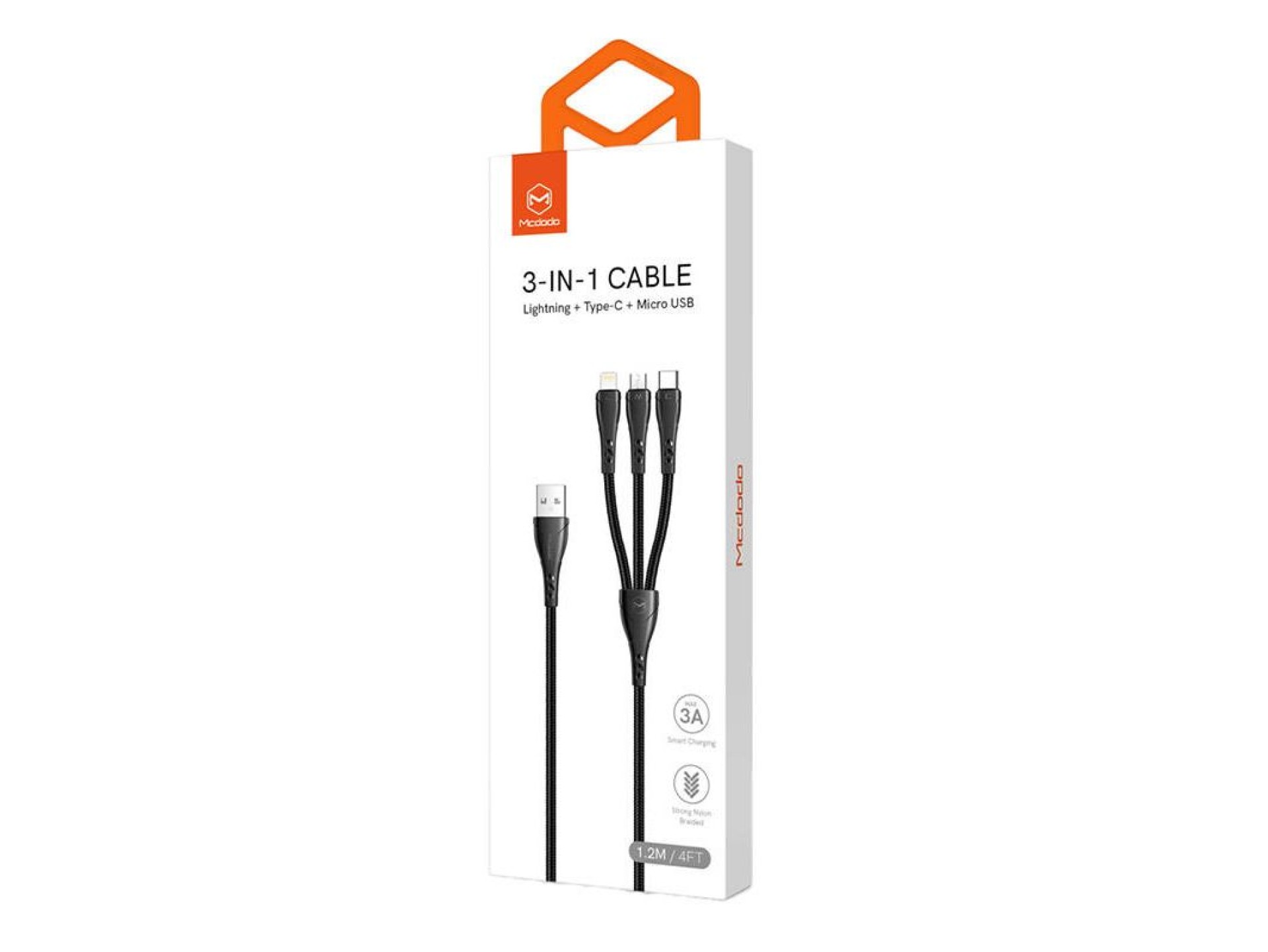 Cable USB a USB-C/Lightning/Micro USB 3 en 1, Mcdodo CA-6960, 1,2 m (Negro)
