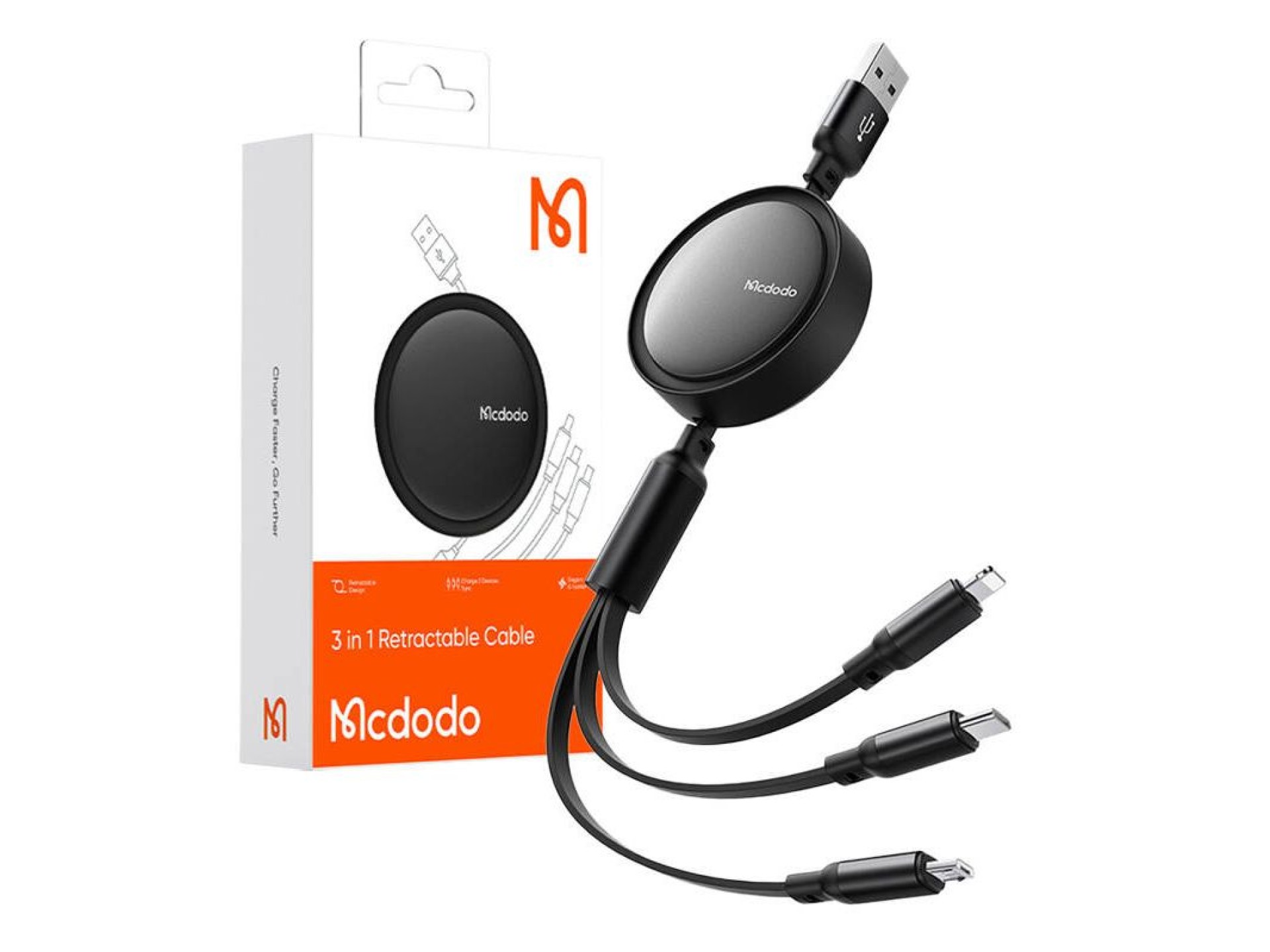 3in1 USB to USB-C / Lightning / Micro USB Cable, Mcdodo CA-7256, 3.5A, 1.2m (black)