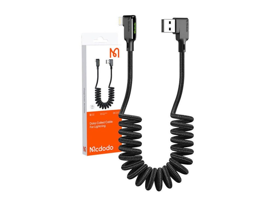 USB to Lightning cable, Mcdodo CA-7300, angled, 1.8m (black)