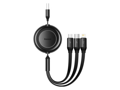 Cable Baseus Bright Mirror 2 3w1 USB - micro USB + Lightning + USB-C 1,1m 3,5A negro retráctil