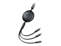 Baseus cable Bright Mirror 2 3w1 USB - micro USB + Lightning + USB-C 1,1m 3,5A black retractable Baseus cable Bright Mirror 2 3w1 USB - micro USB + Lightning + USB-C 1,1m 3,5A black retractable