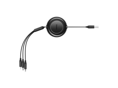 Cable Baseus Bright Mirror 2 3w1 USB - micro USB + Lightning + USB-C 1,1m 3,5A negro retráctil