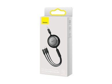 Cable Baseus Bright Mirror 2 3w1 USB - micro USB + Lightning + USB-C 1,1m 3,5A negro retráctil