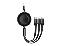 Cable Baseus Bright Mirror 2 3w1 USB - micro USB + Lightning + USB-C 1,1m 66W negro retráctil