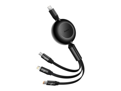 Cable Baseus Bright Mirror 2 3w1 USB - micro USB + Lightning + USB-C 1,1m 100W negro retráctil