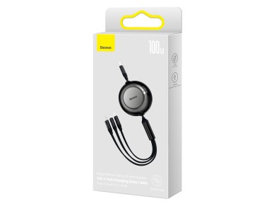 Cable Baseus Bright Mirror 2 3w1 USB - micro USB + Lightning + USB-C 1,1m 100W negro retráctil