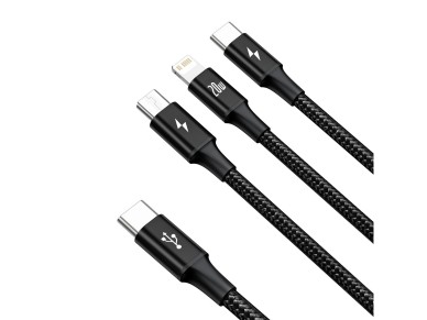 Cable Baseus 3 en 1 Rapid PD USB-C - micro USB + Lightning + USB-C 1,5 m negro 20 W