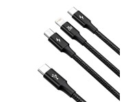 Cable Baseus 3 en 1 Rapid PD USB-C - micro USB + Lightning + USB-C 1,5 m negro 20 W