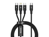 Cable Baseus 3 en 1 Rapid PD USB-C - micro USB + Lightning + USB-C 1,5 m negro 20 W Cable Baseus 3 en 1 Rapid PD USB-C - micro USB + Lightning + USB-C 1,5 m negro 20 W
