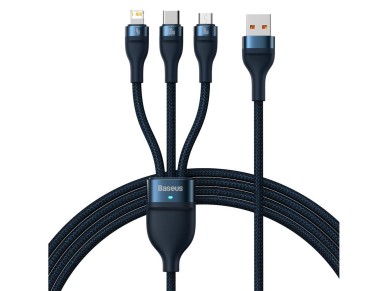 Cable Baseus 3 en 1 Flash II USB - Lightning + USB-C + microUSB 1,2 m 3,5A azul
