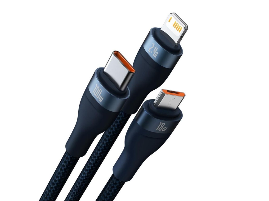 Cable Baseus 3 en 1 Flash II USB - Lightning + USB-C + microUSB 1,2 m 3,5A azul