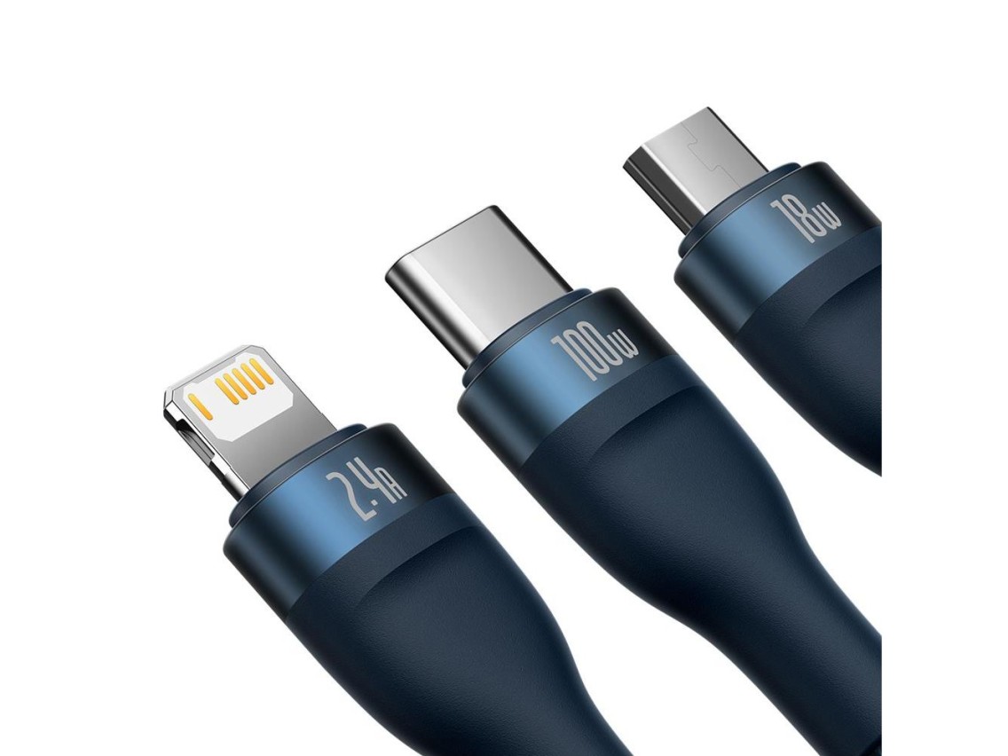 Cable Baseus 3 en 1 Flash II USB - Lightning + USB-C + microUSB 1,2 m 3,5A azul