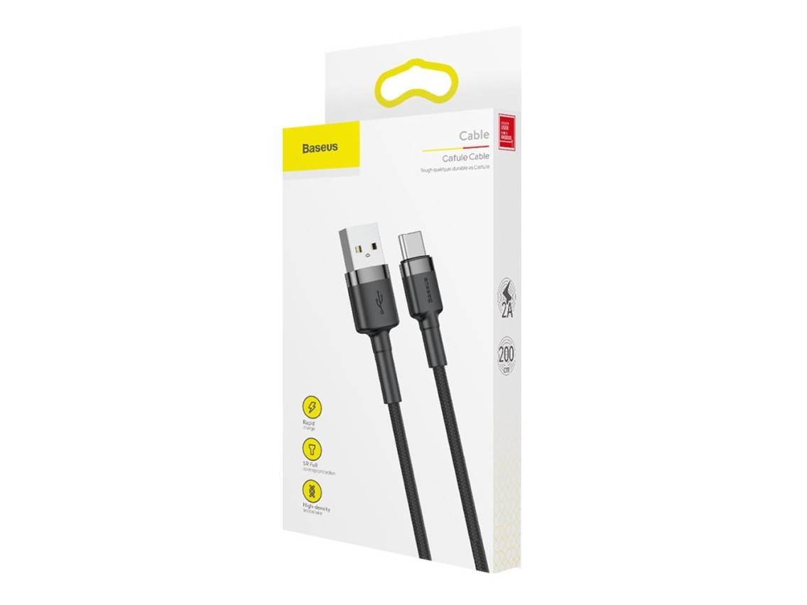 Cable Baseus Cafule USB - USB-C 2,0 m 2A gris-negro