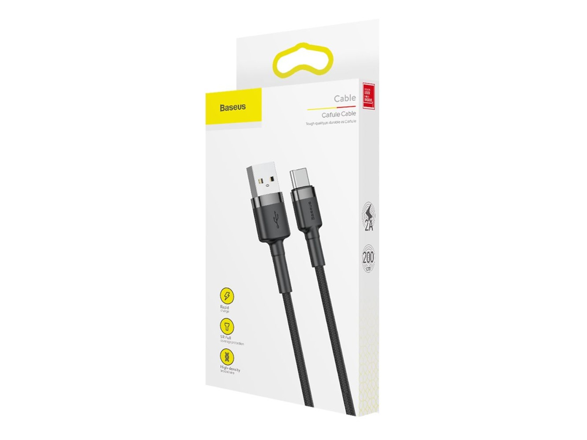 Cable Baseus Cafule USB - USB-C 2,0 m 2A gris-negro
