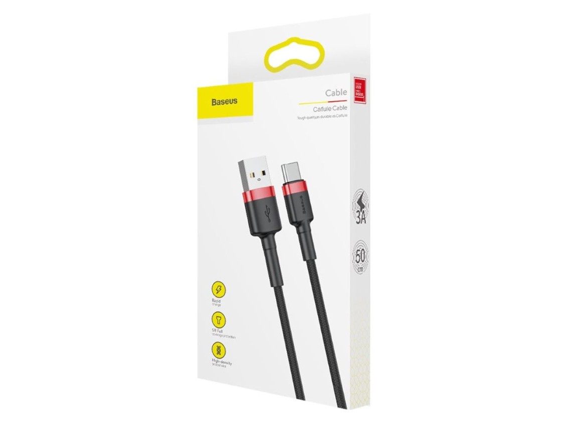 Cable Baseus Cafule USB-USB-C 1m 3A rojo-negro