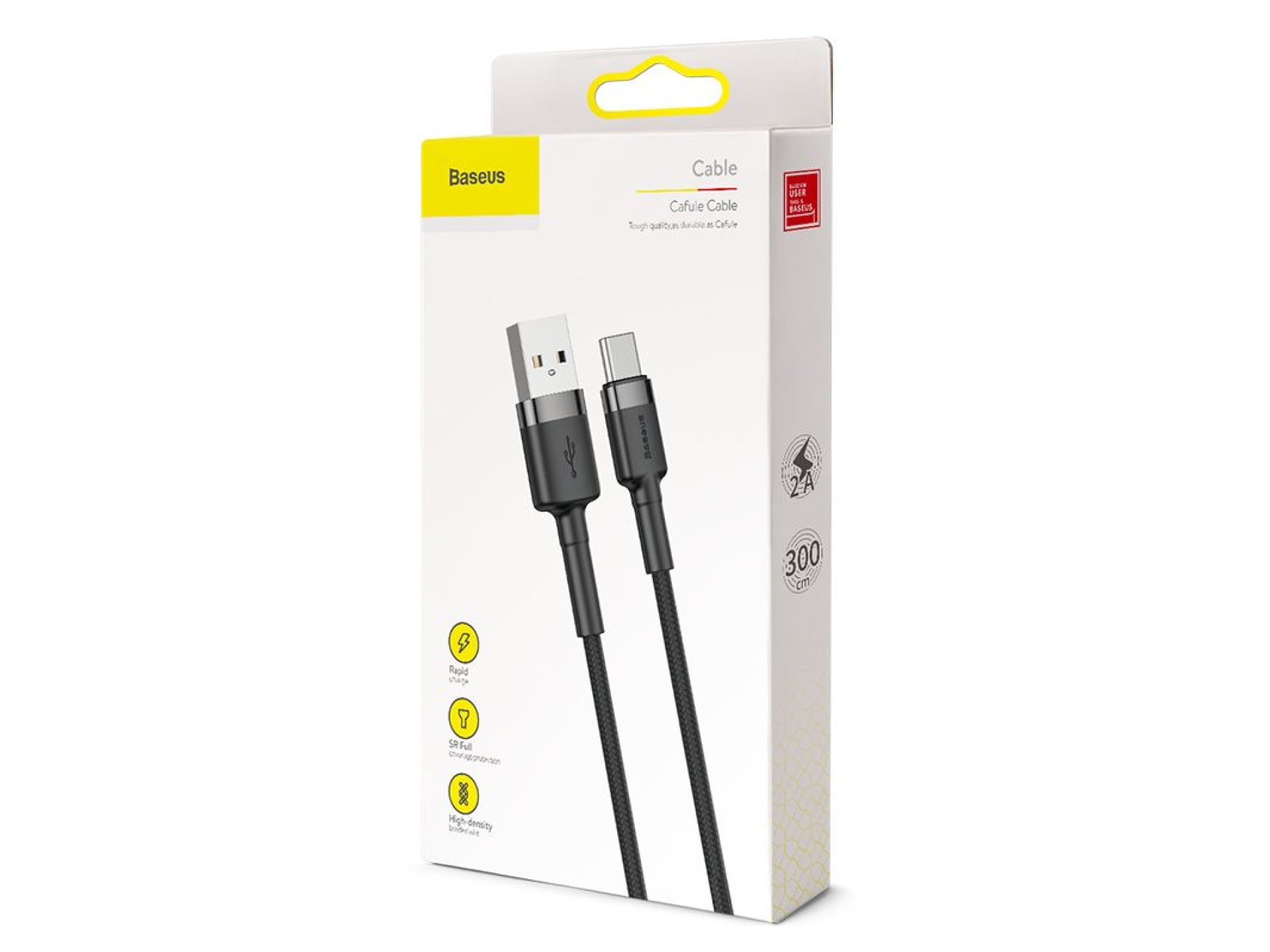 Cable Baseus Cafule USB-C 3m 2A gris-negro