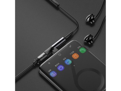 Adaptador Baseus L41 USB-C a USB-C - conector 3,5 mm negro