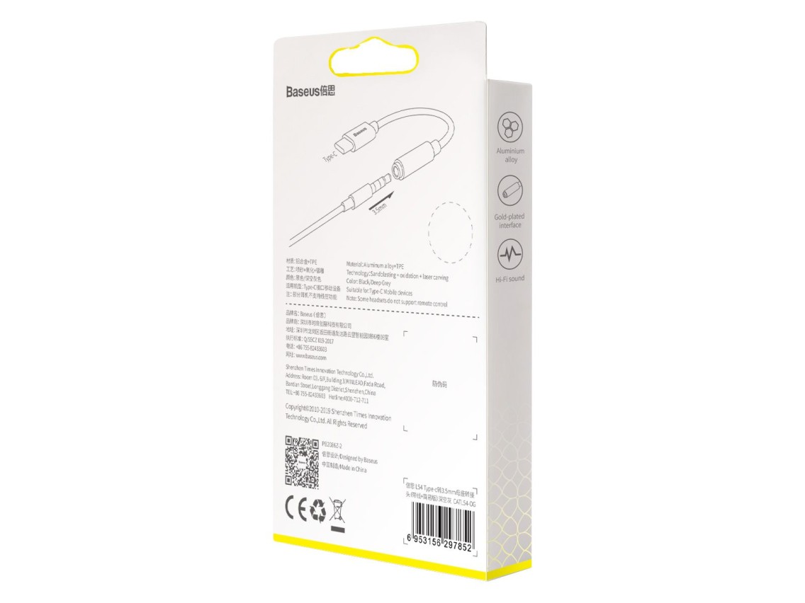 Adaptador Baseus L54 USB-C para jack 3,5 mm cinza escuro