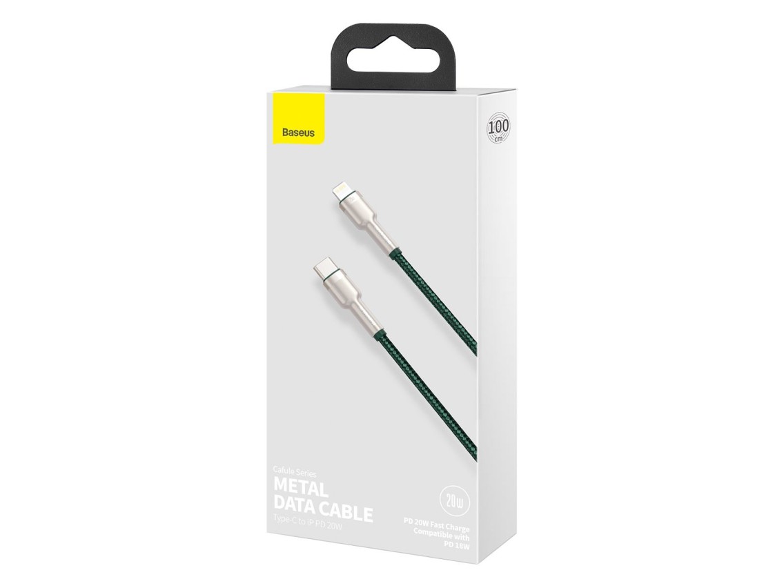 Cabo Baseus Cafule Metal PD USB-C - Lightning 1,0 m verde 20W