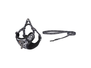 Correa para gatos Dogness de 1,5 m + arn�s para pasear (blanco y negro)