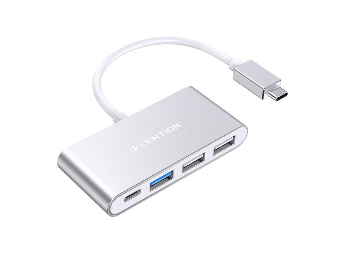 Hub Lention 4 en 1 USB-C a USB 3.0 + 2 USB 2.0 + USB-C (plateado)