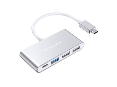 Hub Lention 4 en 1 USB-C a USB 3.0 + 2 USB 2.0 + USB-C (plateado)
