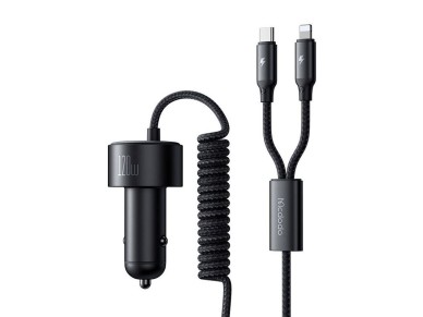 Carregador de carro Mcdodo CC-0370, USB-C, Lightning, 120 W, cabos retr�teis