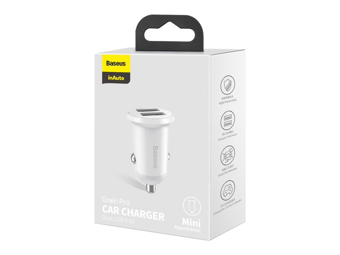 Cargador de coche Baseus Grain Pro 2x USB 4,8A blanco