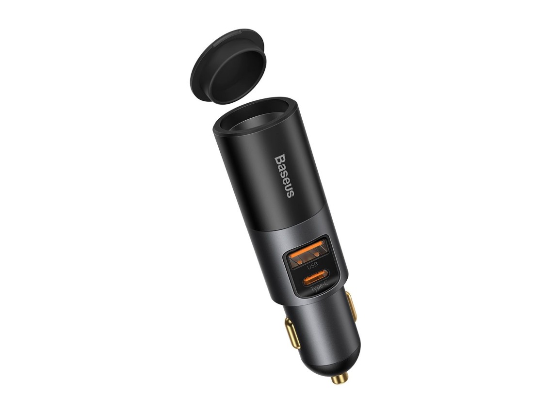 Carregador de carro Baseus Share Together PD 120W 1x USB 1x USB-C cinza com tomada para acendedor de