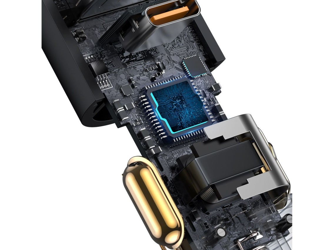 Carregador de carro Baseus Share Together PD 120W 1x USB 1x USB-C cinza com tomada para acendedor de