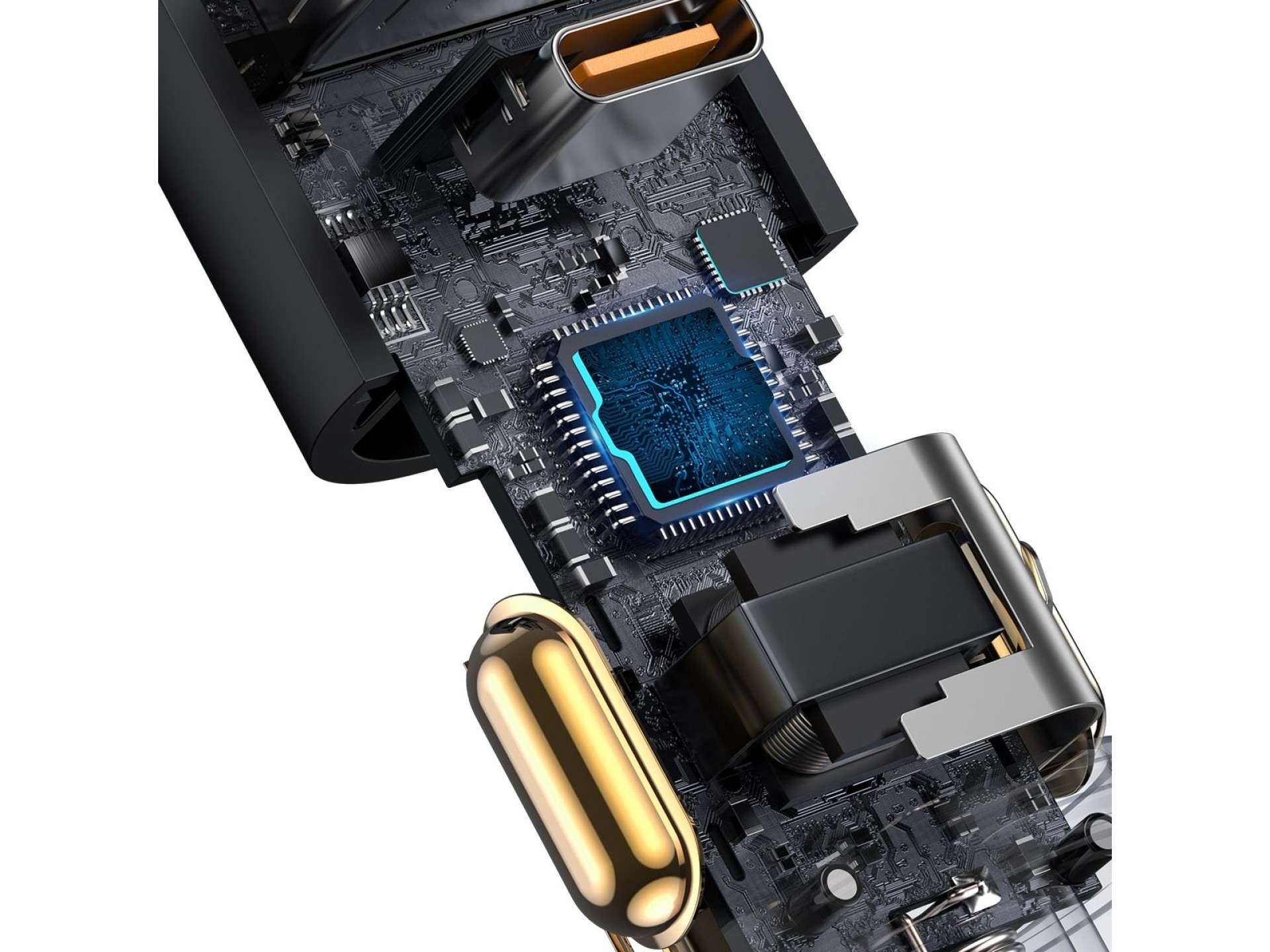 Carregador de carro Baseus Share Together PD 120W 1x USB 1x USB-C cinza com tomada para acendedor de