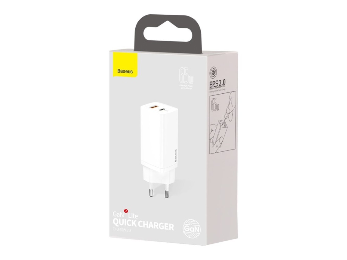 Baseus wall charger GaN2 Lite PD 65W 1x USB-C 1x USB white