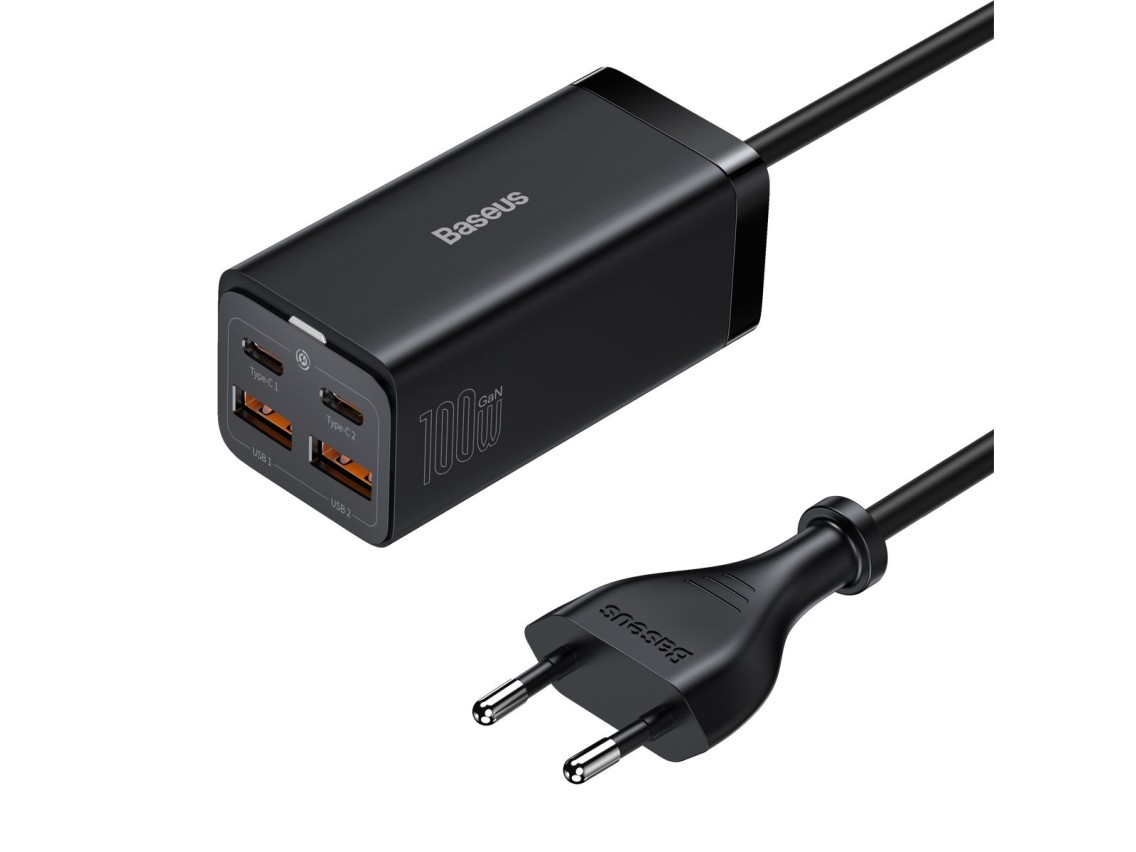 Carregador de parede Baseus GaN3 Pro 100W 2x USB-C 2x USB preto