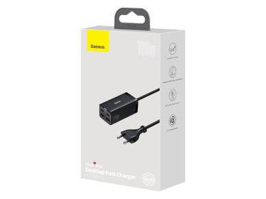 Cargador de pared Baseus GaN3 Pro 100W 2x USB-C 2x USB negro