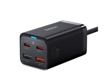Cargador de pared Baseus GaN3 Pro PD 65W 2x USB-C 2x USB negro + cable USB-C - USB-C