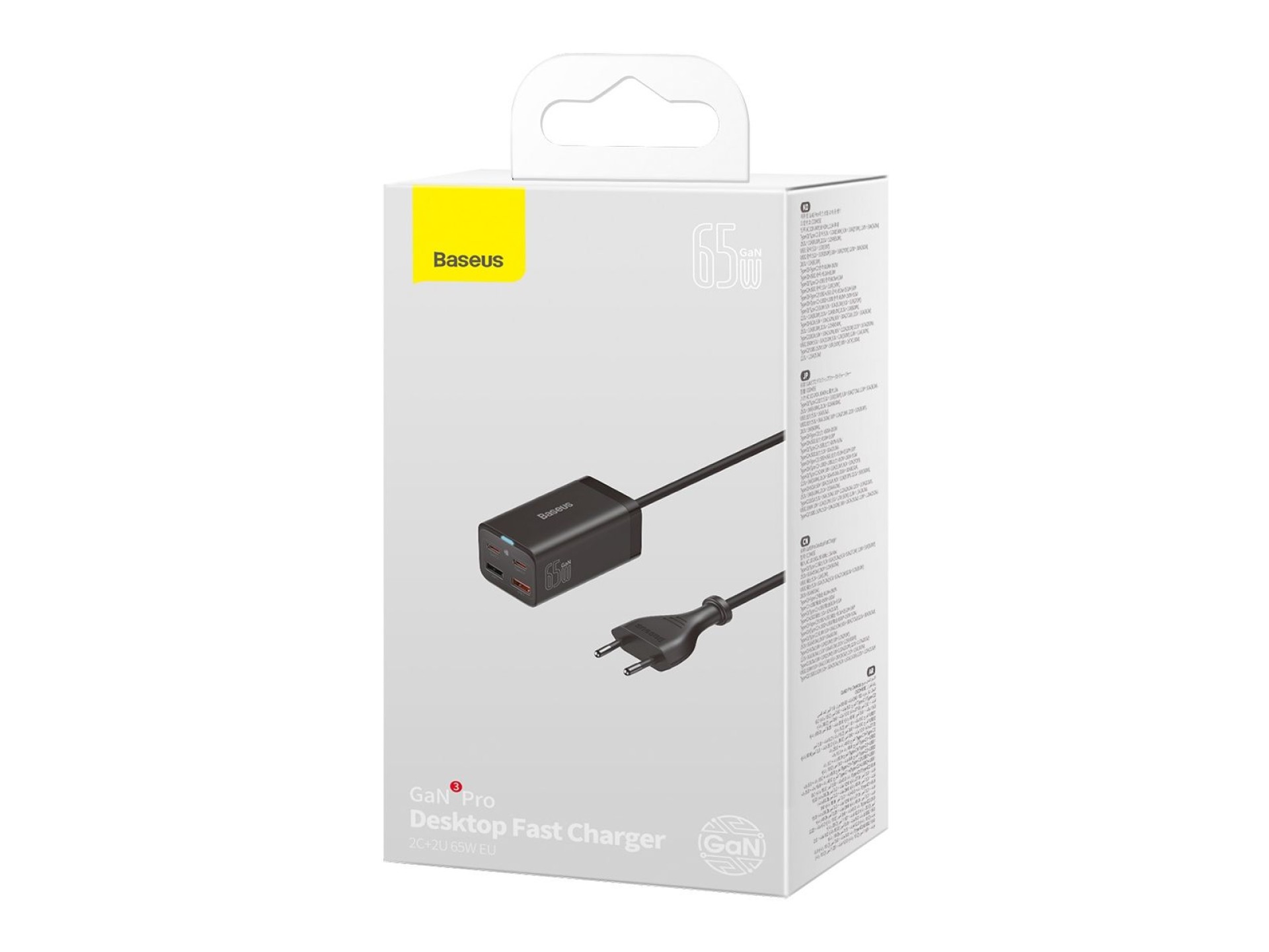 Baseus wall charger GaN3 Pro PD 65W 2x USB-C 2x USB black + USB-C - USB-C cable