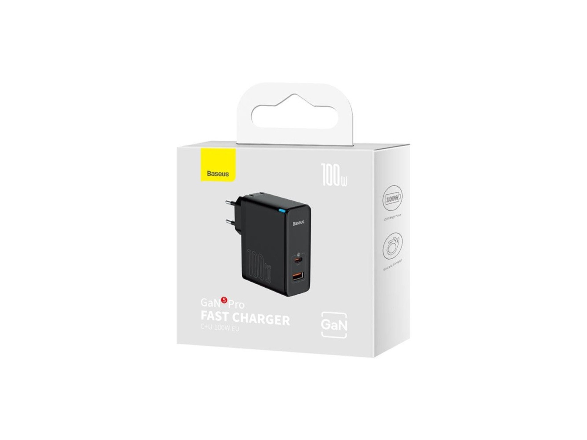 Carregador de parede Baseus GaN5 Pro PD 100W 1x USB-C 1x USB preto + USB-C - USB-C