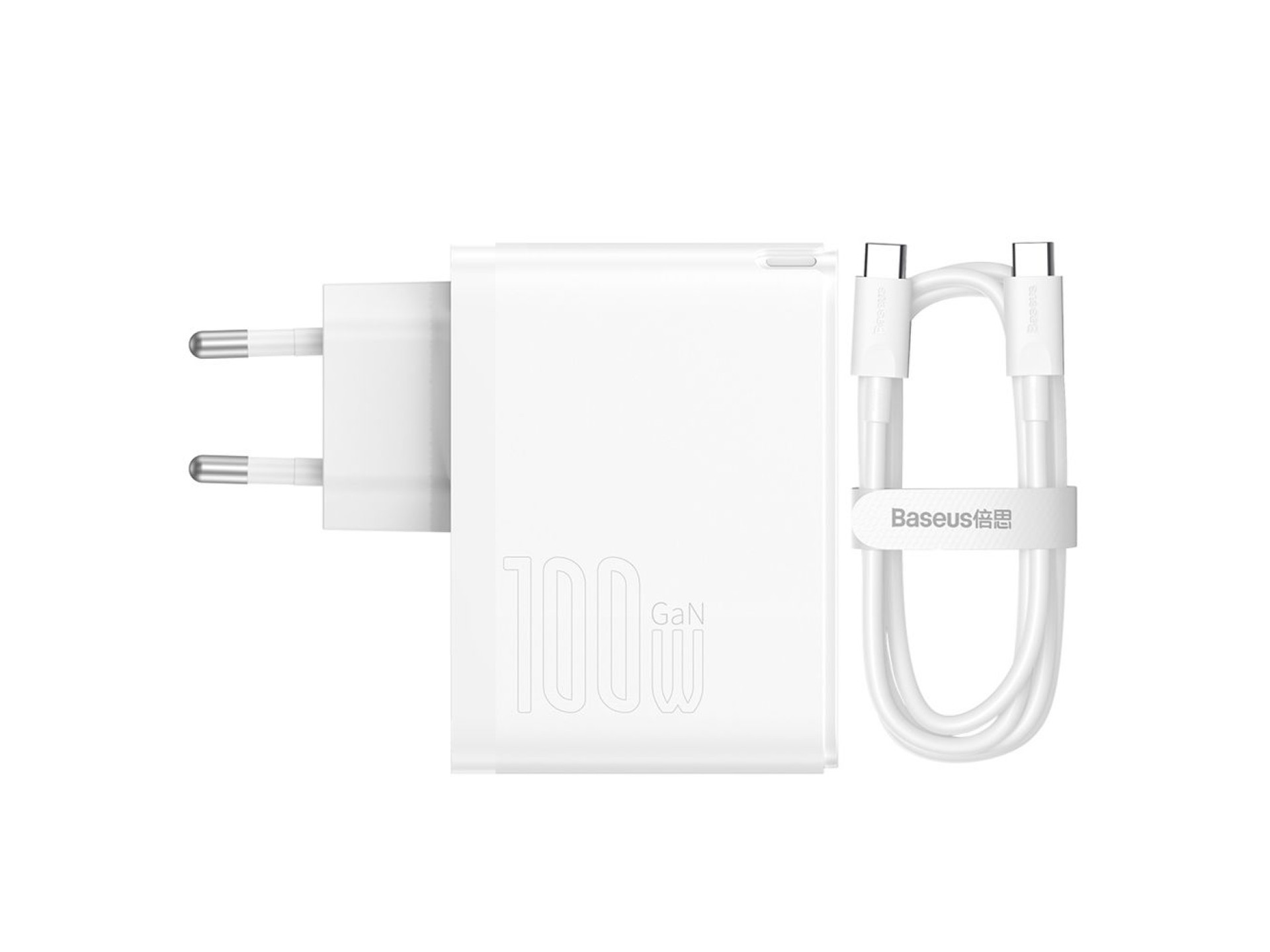 Carregador de parede Baseus GaN5 Pro PD 100W 1x USB-C 1x USB branco+ USB-C - USB-C