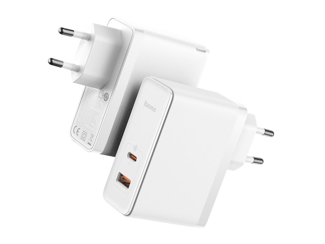 Carregador de parede Baseus GaN5 Pro PD 100W 1x USB-C 1x USB branco+ USB-C - USB-C