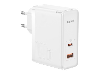Cargador de pared Baseus GaN5 Pro PD 100W 1x USB-C 1x USB blanco + USB-C - USB-C