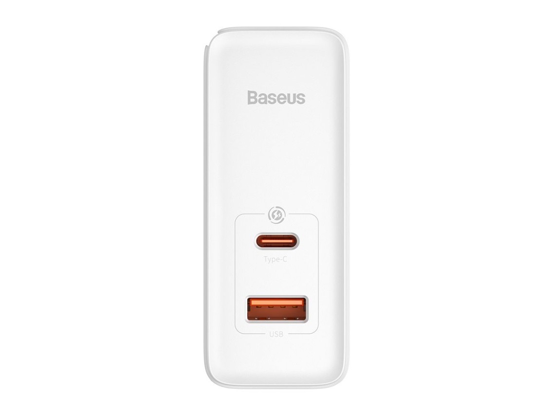 Carregador de parede Baseus GaN5 Pro PD 100W 1x USB-C 1x USB branco+ USB-C - USB-C