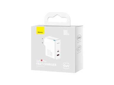 Cargador de pared Baseus GaN5 Pro PD 100W 1x USB-C 1x USB blanco + USB-C - USB-C