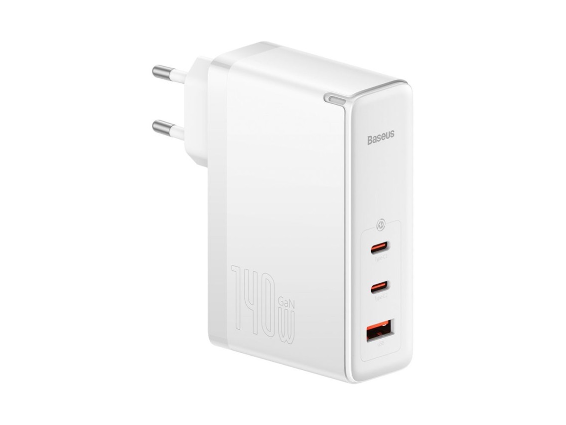 Cargador de pared Baseus GaN5 Pro PD 140W 2x USB-C 1x USB blanco + cable USB-C - USB-C 240W