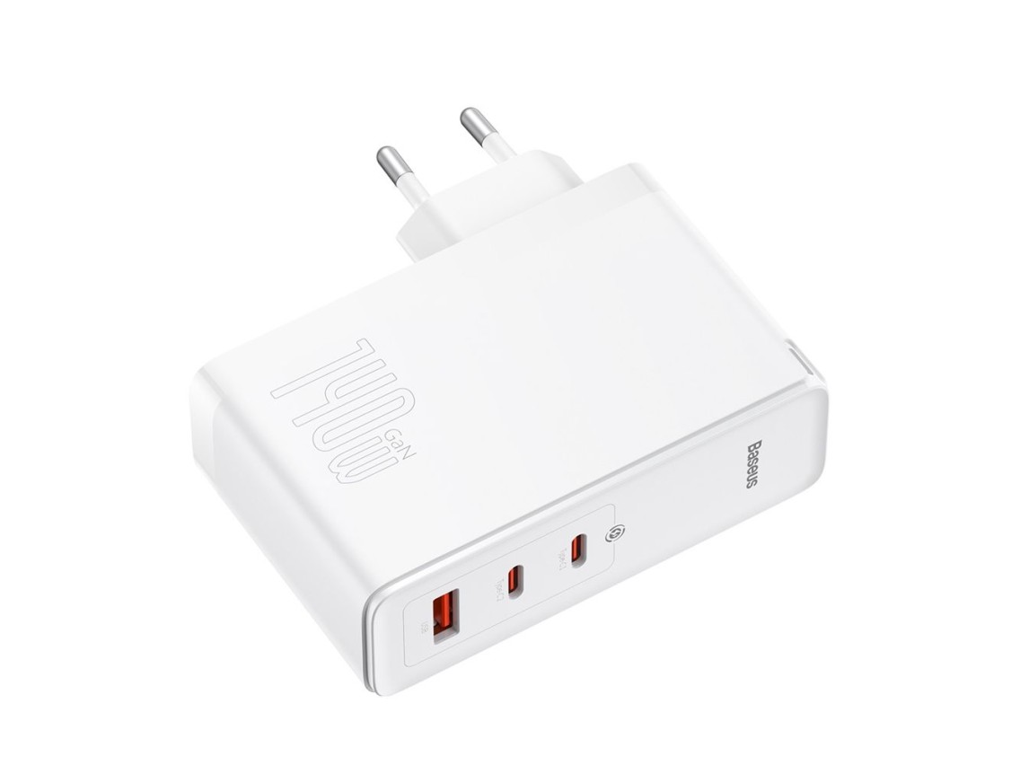 Cargador de pared Baseus GaN5 Pro PD 140W 2x USB-C 1x USB blanco + cable USB-C - USB-C 240W