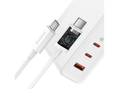 Carregador de parede Baseus GaN5 Pro PD 140W 2x USB-C 1x USB branco + USB-C - Cabo USB-C 240W
