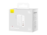 Cargador de pared Baseus GaN5 Pro PD 140W 2x USB-C 1x USB blanco + cable USB-C - USB-C 240W Cargador de pared Baseus GaN5 Pro PD 140W 2x USB-C 1x USB blanco + cable USB-C - USB-C 240W