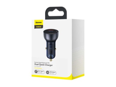 Cargador de coche Baseus Particular PD 65W 1x USB 1x USB-C gris Cargador de coche Baseus Particular PD 65W 1x USB 1x USB-C gris