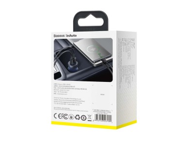 Cargador de coche Baseus Particular PD 65W 1x USB 1x USB-C gris Cargador de coche Baseus Particular PD 65W 1x USB 1x USB-C gris