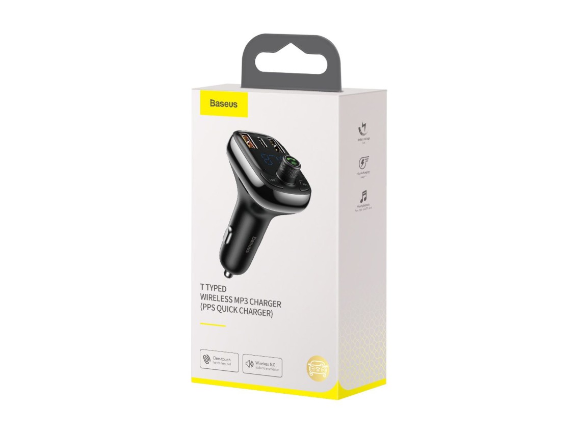Transmissor FM Baseus em formato de T S-13 Bluetooth MP3 carregador de carro preto